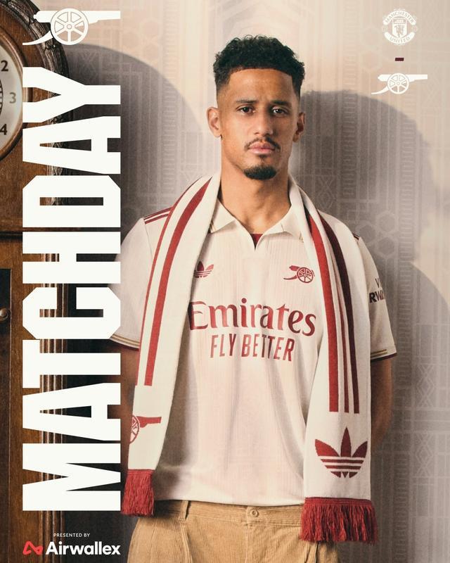 开云-枪魔对决焦点战，阿森纳发布客战曼联海报：萨利巴单人出镜